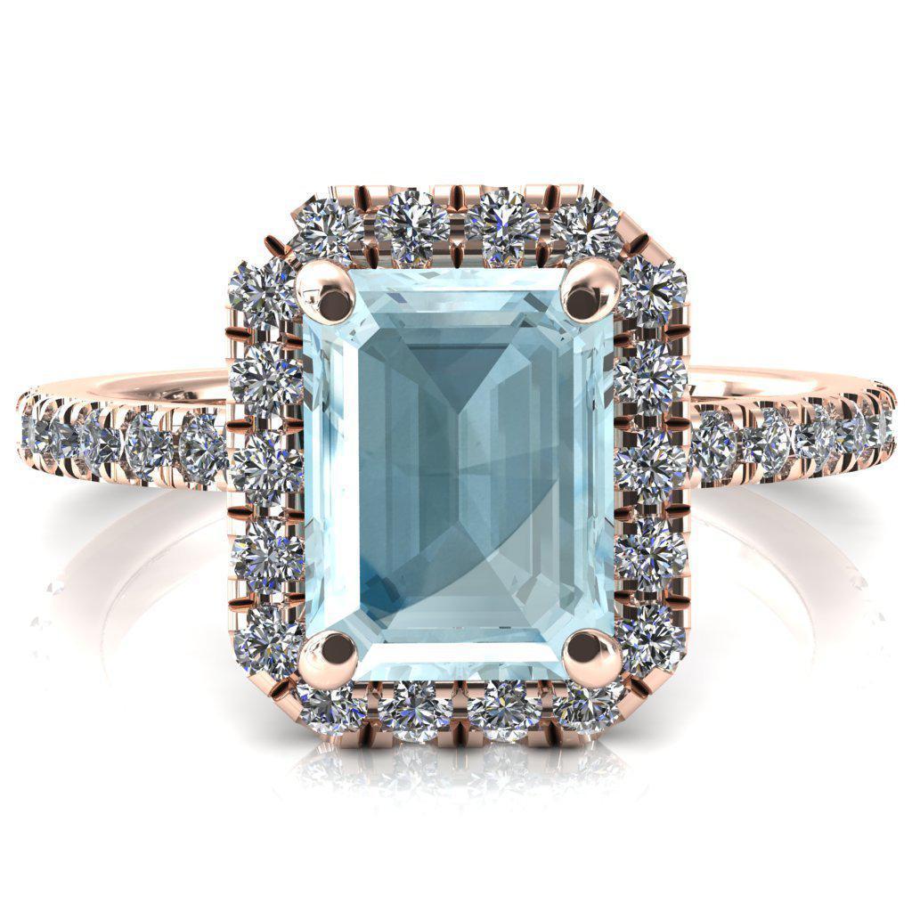 Talia Emerald Aqua Blue Spinel 4 Prong Halo 3/4 Micropave Engagement Ring-FIRE & BRILLIANCE