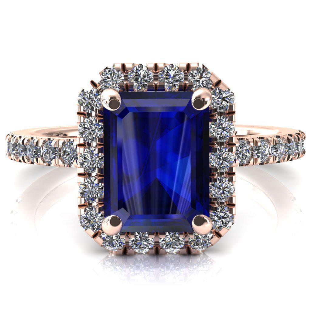 Talia Emerald Blue Sapphire 4 Prong Halo 3/4 Micropave Engagement Ring-FIRE & BRILLIANCE