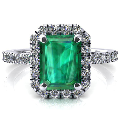 Talia Emerald Emerald 4 Prong Halo 3/4 Micropave Engagement Ring-FIRE & BRILLIANCE