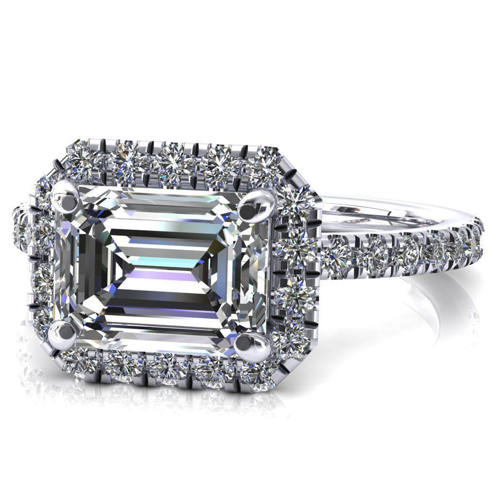 Talia Emerald Moissanite East-West 4 Prong Halo 5/8 Micropave Ring-FIRE & BRILLIANCE