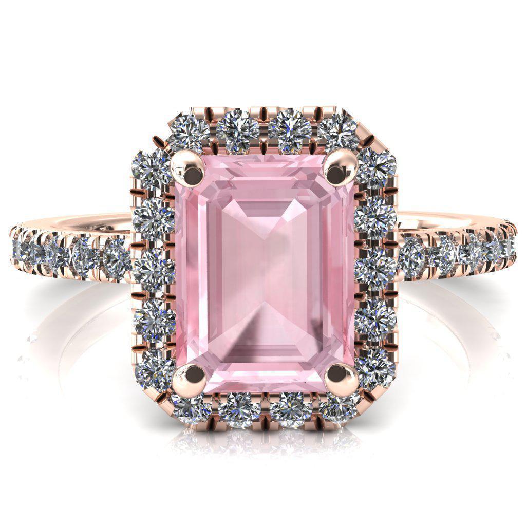 Talia Emerald Pink Sapphire 4 Prong Halo 3/4 Micropave Engagement Ring-FIRE & BRILLIANCE