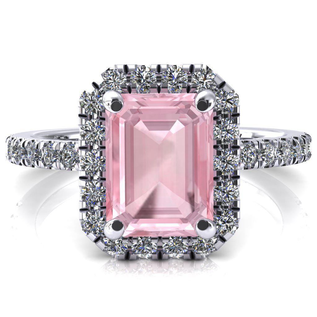 Talia Emerald Pink Sapphire 4 Prong Halo 3/4 Micropave Engagement Ring-FIRE & BRILLIANCE