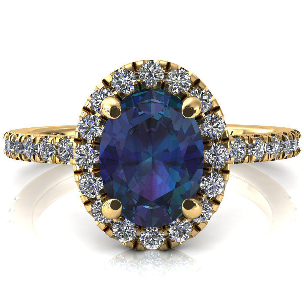 Talia Oval Alexandrite 4 Prong Halo 3/4 Micropave Engagement Ring-FIRE & BRILLIANCE