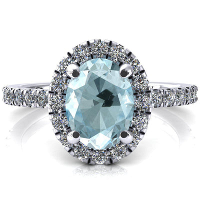 Talia Oval Aqua Blue Spinel 4 Prong Halo 3/4 Micropave Engagement Ring-FIRE & BRILLIANCE