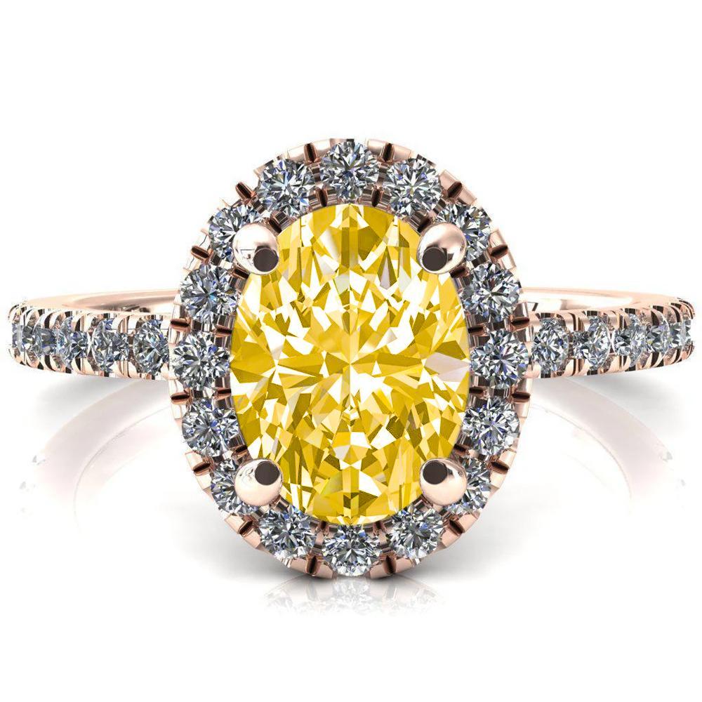 Talia Oval Canary Yellow East-West 4 Prong Halo 5/8 Micropave Ring-FIRE & BRILLIANCE