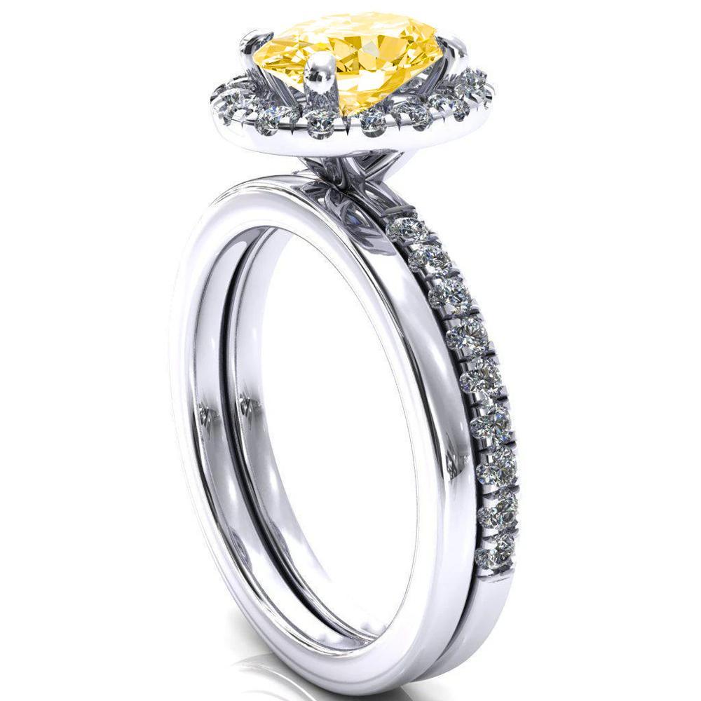 Talia Oval Canary Yellow East-West 4 Prong Halo 5/8 Micropave Ring-FIRE & BRILLIANCE