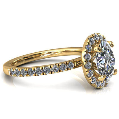 Talia Oval Moissanite 4 Prong Halo 3/4 Micropave Ring-FIRE & BRILLIANCE