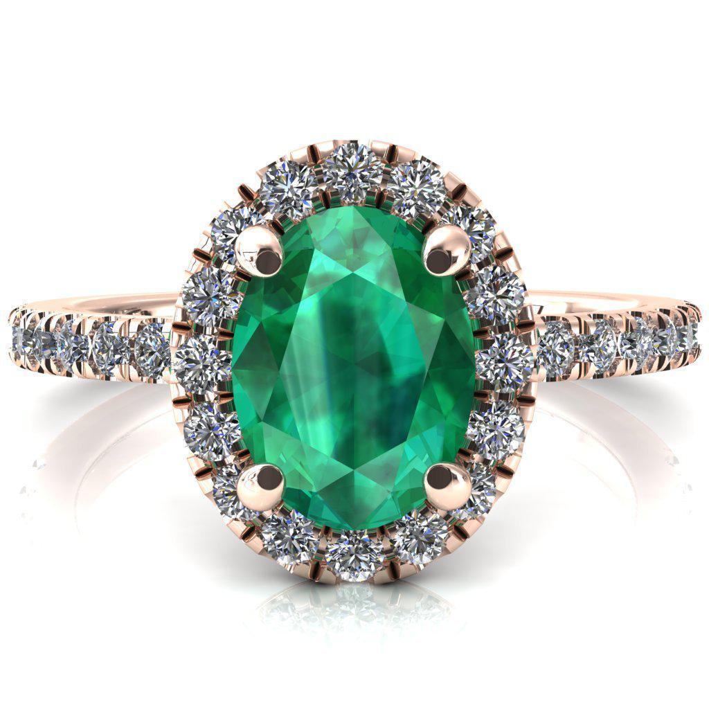 Talia Oval Emerald 4 Prong Halo 3/4 Micropave Engagement Ring-FIRE & BRILLIANCE