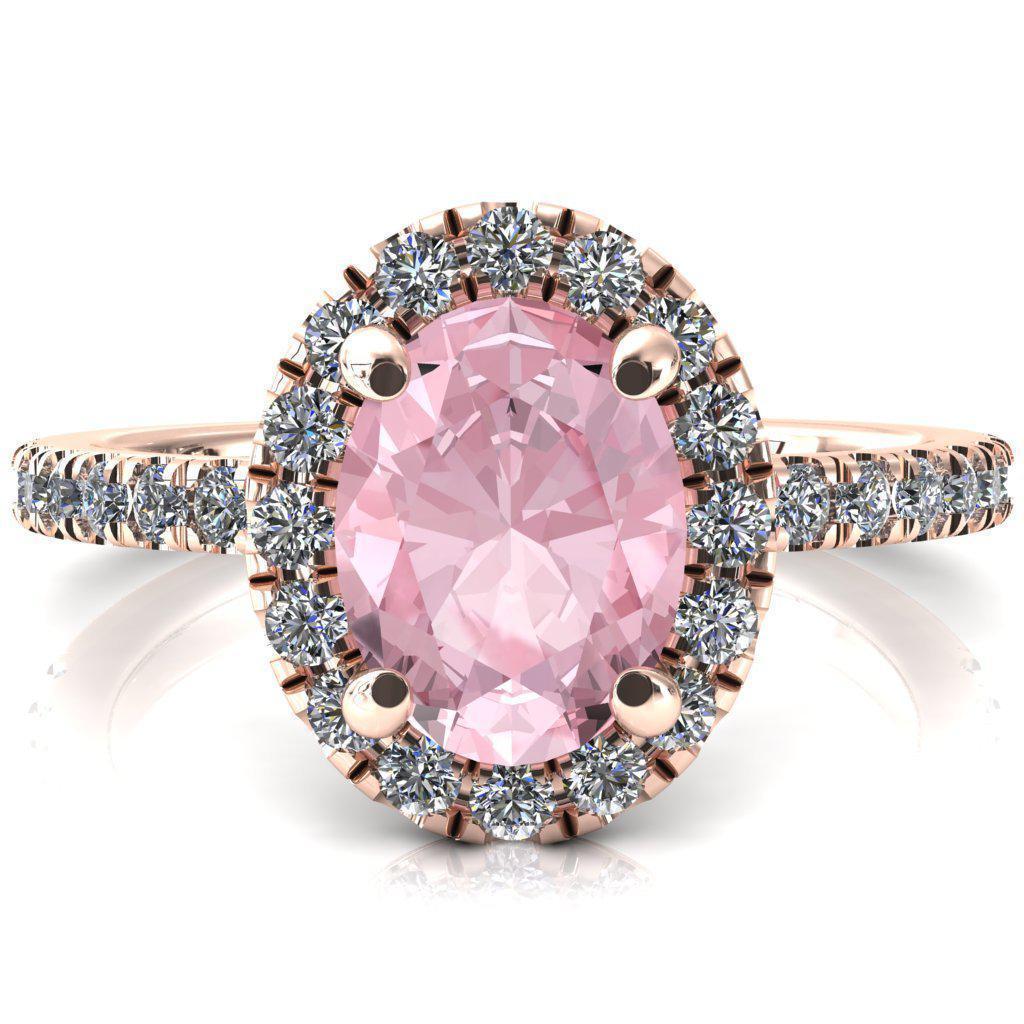 Talia Oval Pink Sapphire 4 Prong Halo 3/4 Micropave Engagement Ring-FIRE & BRILLIANCE