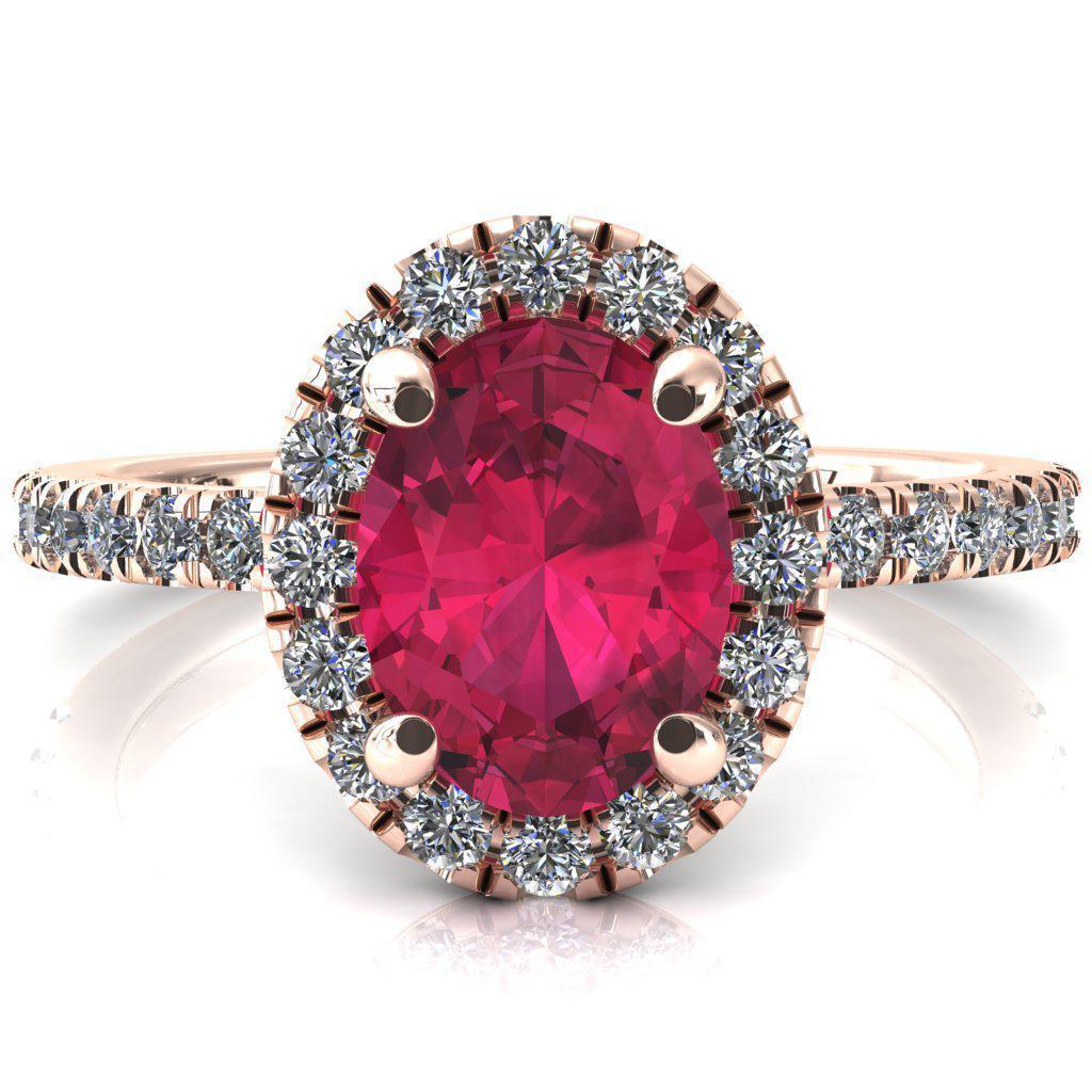 Talia Oval Ruby 4 Prong Halo 3/4 Micropave Engagement Ring-FIRE & BRILLIANCE