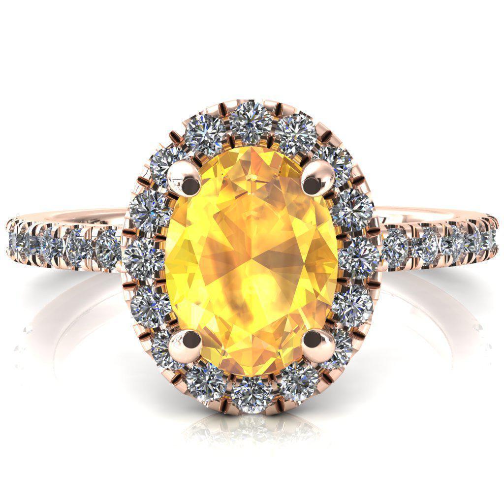 Talia Oval Yellow Sapphire 4 Prong Halo 3/4 Micropave Engagement Ring-FIRE & BRILLIANCE