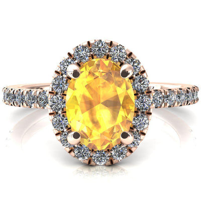 Talia Oval Yellow Sapphire 4 Prong Halo 3/4 Micropave Engagement Ring-FIRE & BRILLIANCE