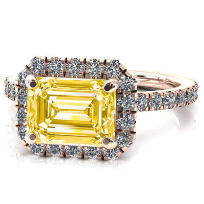 Talia Radiant Canary Yellow East-West 4 Prong Halo 5/8 Micropave Ring-FIRE & BRILLIANCE
