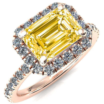 Talia Radiant Canary Yellow East-West 4 Prong Halo 5/8 Micropave Ring-FIRE & BRILLIANCE