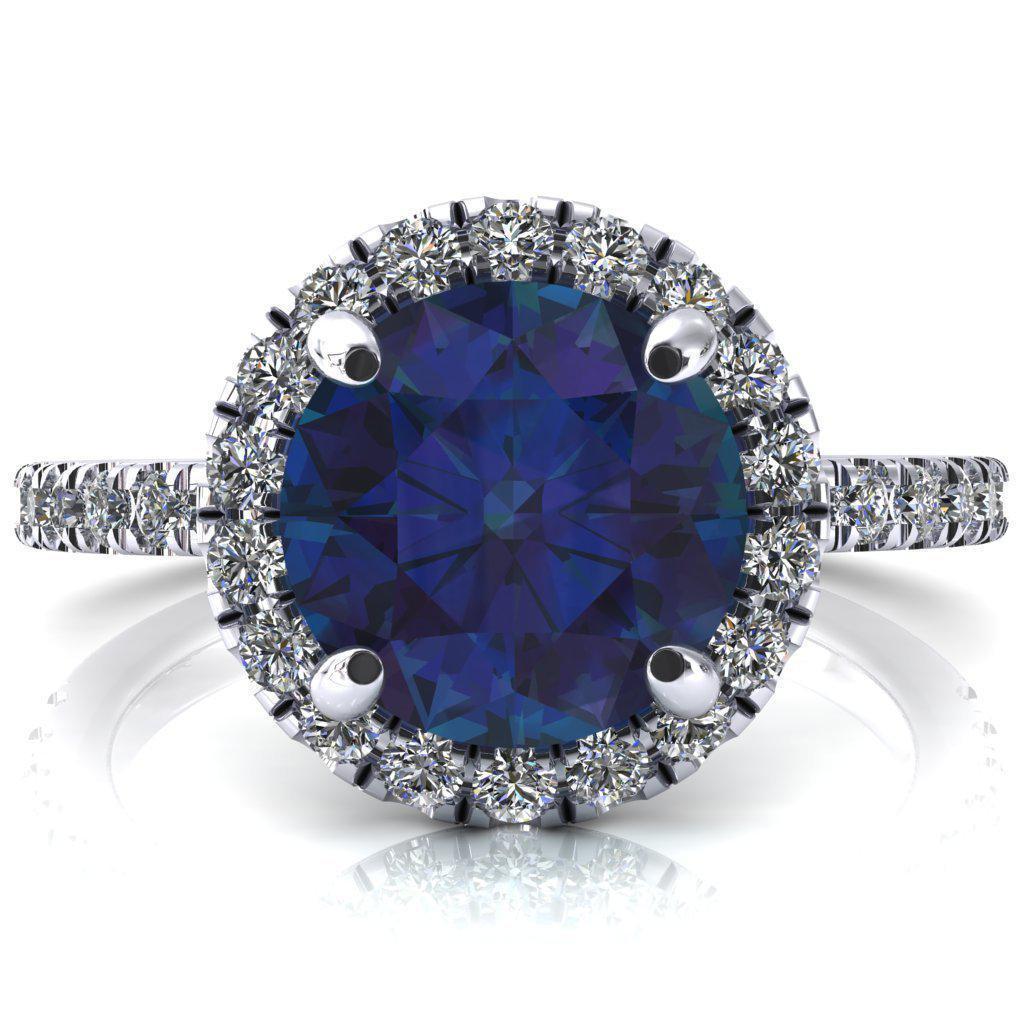 Talia Round Alexandrite 4 Prong Halo 3/4 Micropave Engagement Ring-FIRE & BRILLIANCE