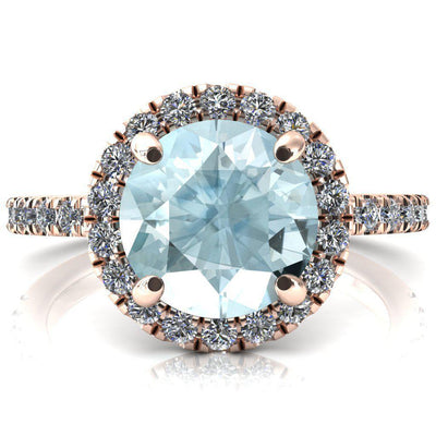 Talia Round Aqua Blue Spinel 4 Prong Halo 3/4 Micropave Engagement Ring-FIRE & BRILLIANCE