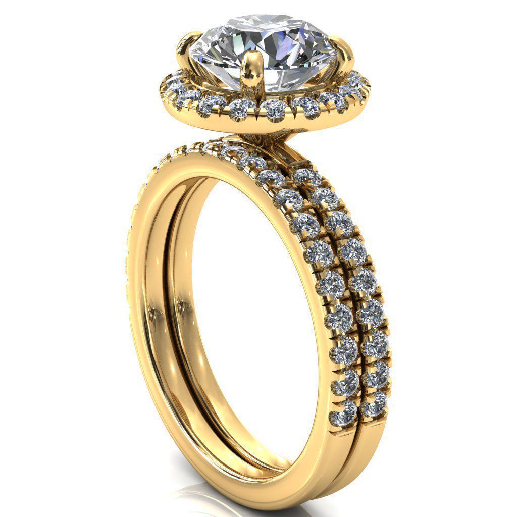 Talia Round Moissanite 4 Prong Halo 3/4 Micropave Ring-FIRE & BRILLIANCE