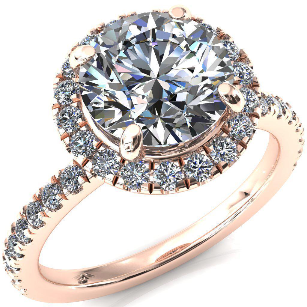 Talia Round Moissanite 4 Prong Halo 3/4 Micropave Ring-FIRE & BRILLIANCE