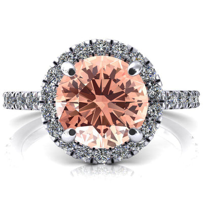 Talia Round Champagne Sapphire 4 Prong Halo 3/4 Micropave Engagement Ring-FIRE & BRILLIANCE