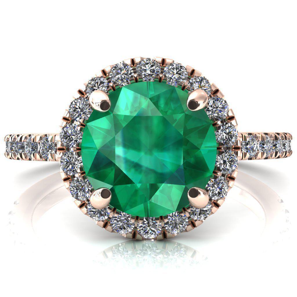 Talia Round Emerald 4 Prong Halo 3/4 Micropave Engagement Ring-FIRE & BRILLIANCE