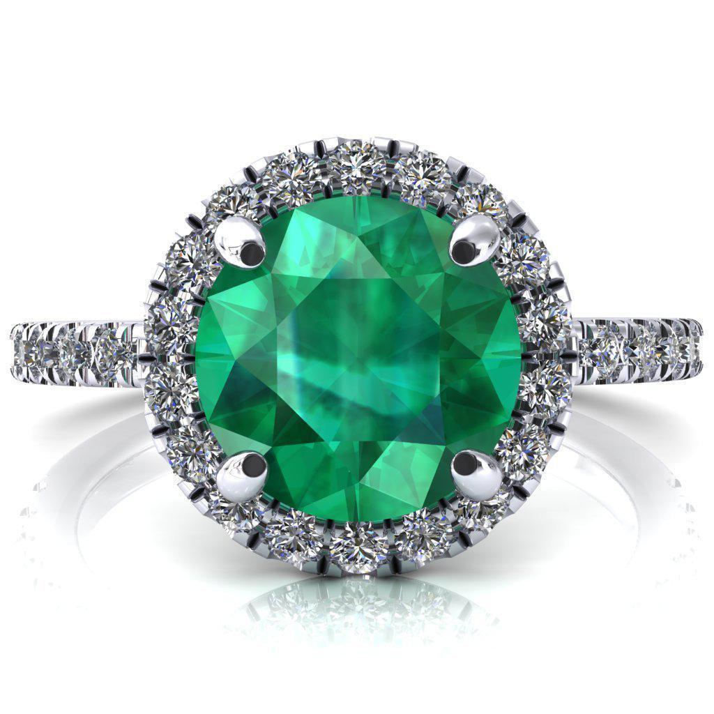 Talia Round Emerald 4 Prong Halo 3/4 Micropave Engagement Ring-FIRE & BRILLIANCE