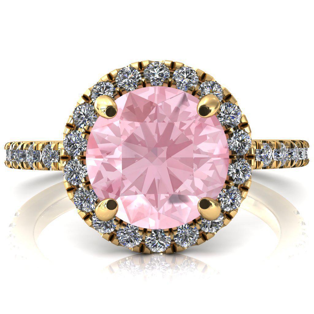 Talia Round Pink Sapphire 4 Prong Halo 3/4 Micropave Engagement Ring-FIRE & BRILLIANCE