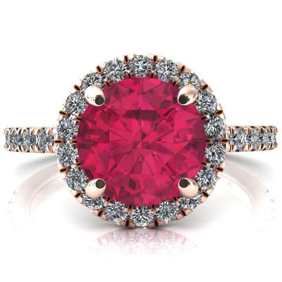 Talia Round Ruby 4 Prong Halo 3/4 Micropave Engagement Ring-FIRE & BRILLIANCE