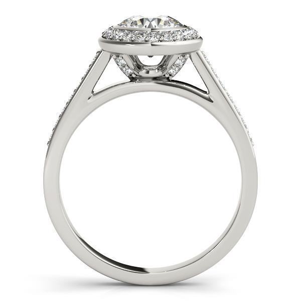 12mm Round Moissanite 950 Palladium Bezel Channel Halo Engagement Ring-Fire & Brilliance ® Creative Designs-Fire & Brilliance ®