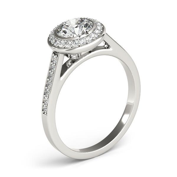 Tammy 9.5mm Round Moissanite Bezel Channel Halo 14K White Gold Engagement Ring-FIRE & BRILLIANCE