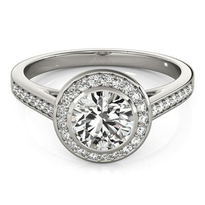 Tammy Round Moissanite Bezel Channel Halo Engagement Ring-Custom-Made Jewelry-Fire & Brilliance ®