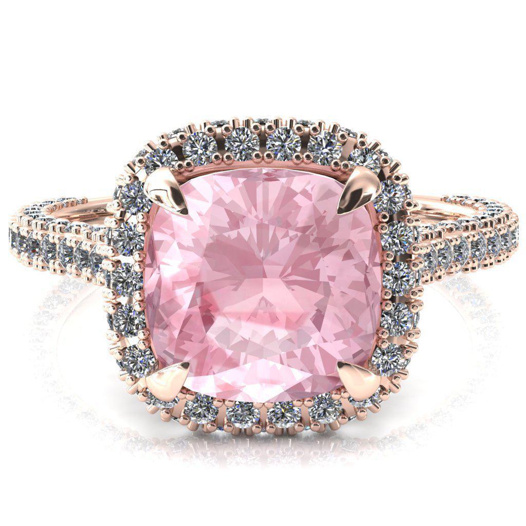 Taniya Cushion Pink Sapphire 4 Claw Prong Halo 3/4 Eternity 3 Sided Diamond Shank Cathedral Engagement Ring-FIRE & BRILLIANCE
