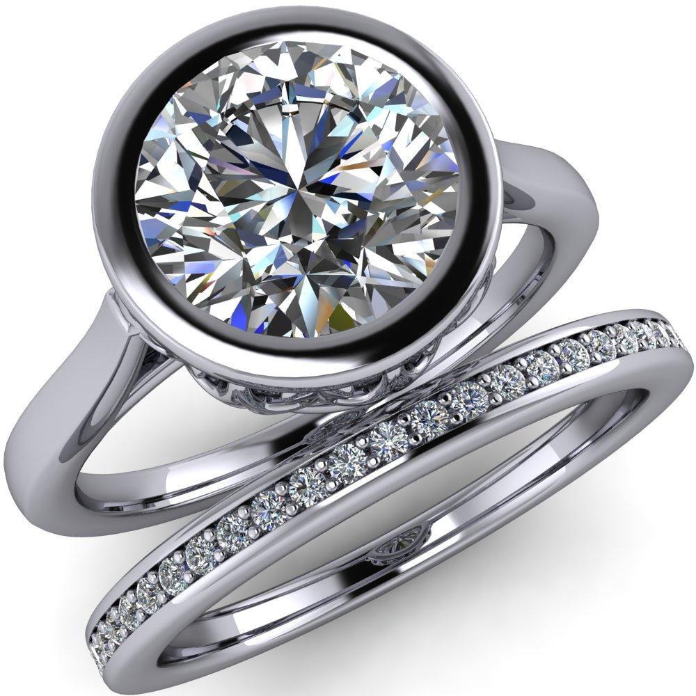 Tansy Round Moissanite Full Bezel Engagement Ring-Custom-Made Jewelry-Fire & Brilliance ®