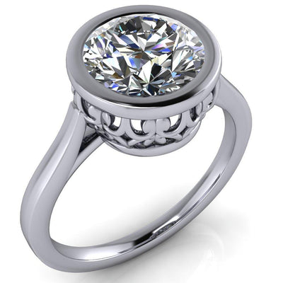 Tansy Round Moissanite Full Bezel Engagement Ring-Custom-Made Jewelry-Fire & Brilliance ®