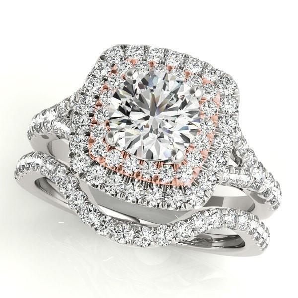Tanya Round Moissanite Two Tone Double Halo Engagement Ring-Custom-Made Jewelry-Fire & Brilliance ®