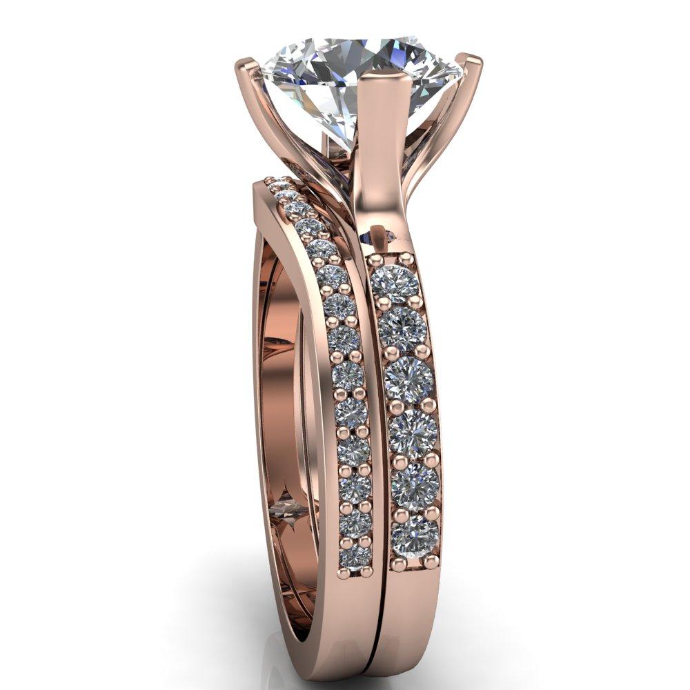Taryn Round Moissanite Extravagant Quarter Bezel Set Diamond Sides Ring-Custom-Made Jewelry-Fire & Brilliance ®
