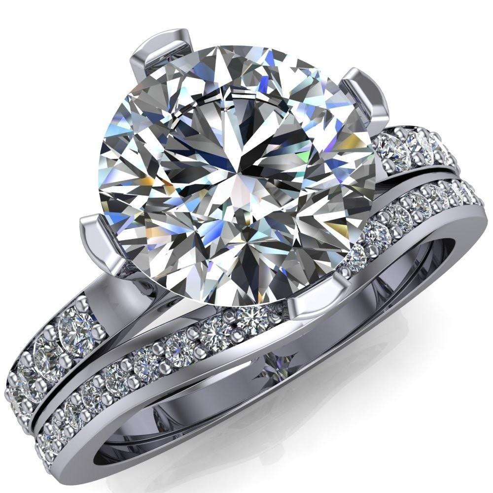 Taryn Round Moissanite Extravagant Quarter Bezel Set Diamond Sides Ring-Custom-Made Jewelry-Fire & Brilliance ®