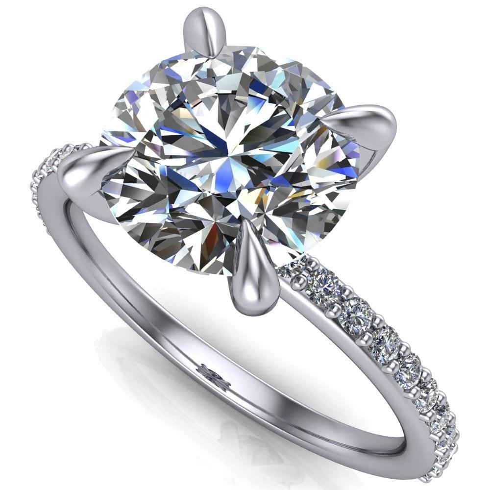 Tatiana Round Moissanite 4 Prong Center Under Bezel Double Diamond Side Ring-Custom-Made Jewelry-Fire & Brilliance ®