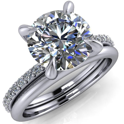 Tatiana Round Moissanite 4 Prong Center Under Bezel Double Diamond Side Ring-Custom-Made Jewelry-Fire & Brilliance ®