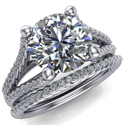 Taylor Round Moissanite Diamond Accent Channel Split Shank Engagement Ring-Custom-Made Jewelry-Fire & Brilliance ®