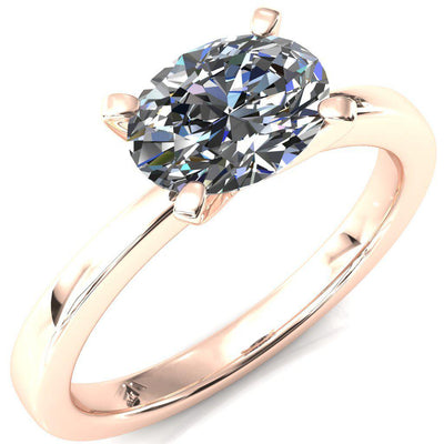 Tessa Oval Moissanite East-West 4 Prong Pitched Sholders Solitaire Engagement Ring-FIRE & BRILLIANCE