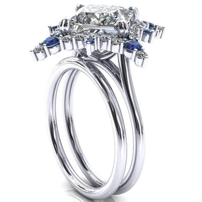 Thalim Princess/Square Moissanite 4-Point Star Alexandrite and Diamond Halo Ring-Custom-Made Jewelry-Fire & Brilliance ®
