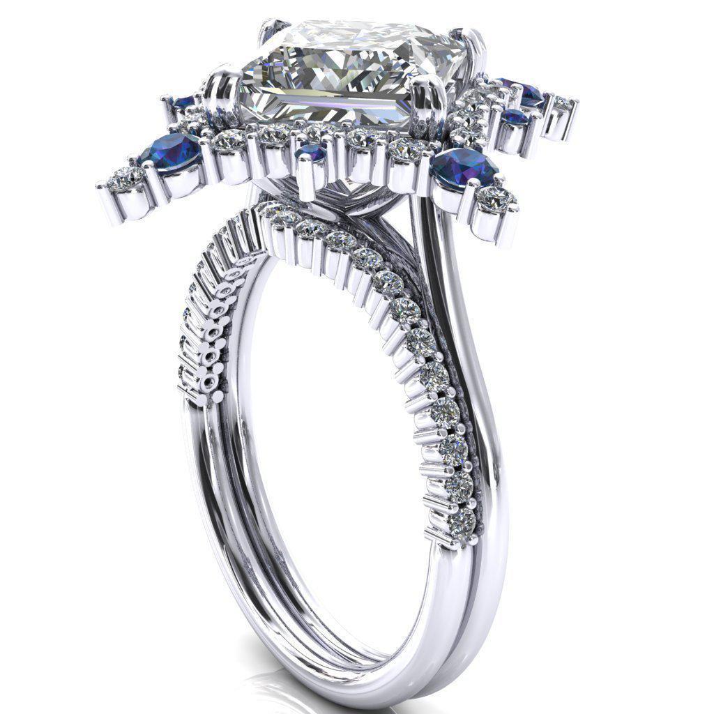 Thalim Princess/Square Moissanite 4-Point Star Alexandrite and Diamond Halo Ring-Custom-Made Jewelry-Fire & Brilliance ®