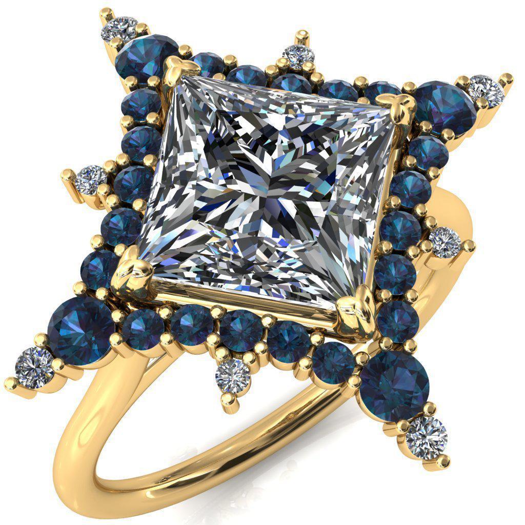 Thalim Princess/Square Moissanite 4-Point Star Alexandrite and Diamond Halo Ring ver. 2-Custom-Made Jewelry-Fire & Brilliance ®