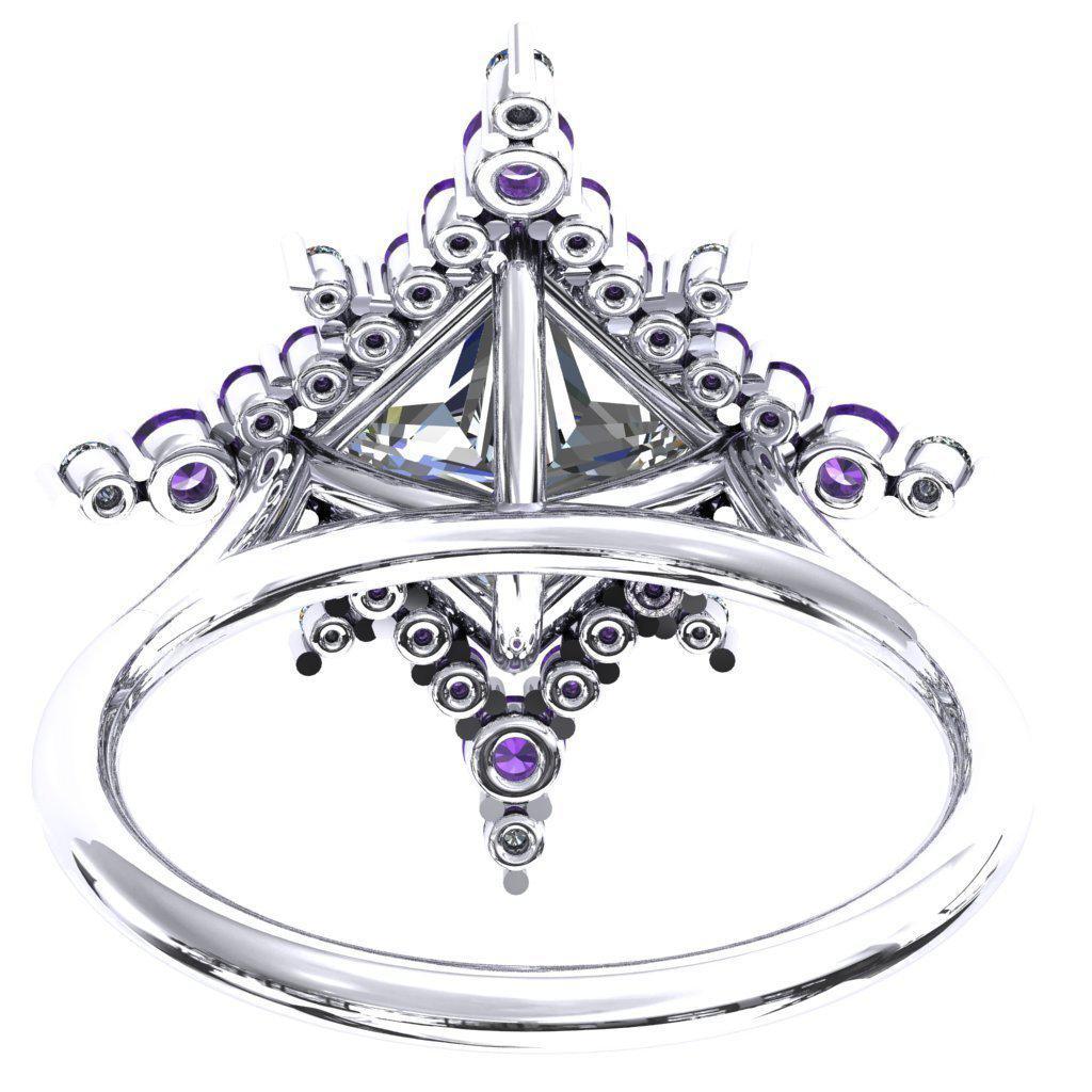 Thalim Princess/Square Moissanite 4-Point Star Amethyst and Diamond Halo Ring ver. 2-Custom-Made Jewelry-Fire & Brilliance ®