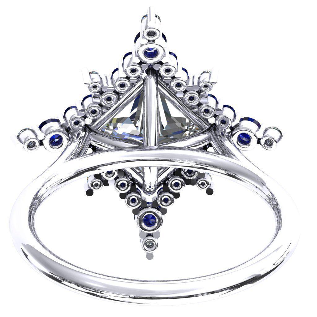 Thalim Princess/Square Moissanite 4-Point Star Blue Sapphire and Diamond Halo Ring ver. 2-Custom-Made Jewelry-Fire & Brilliance ®