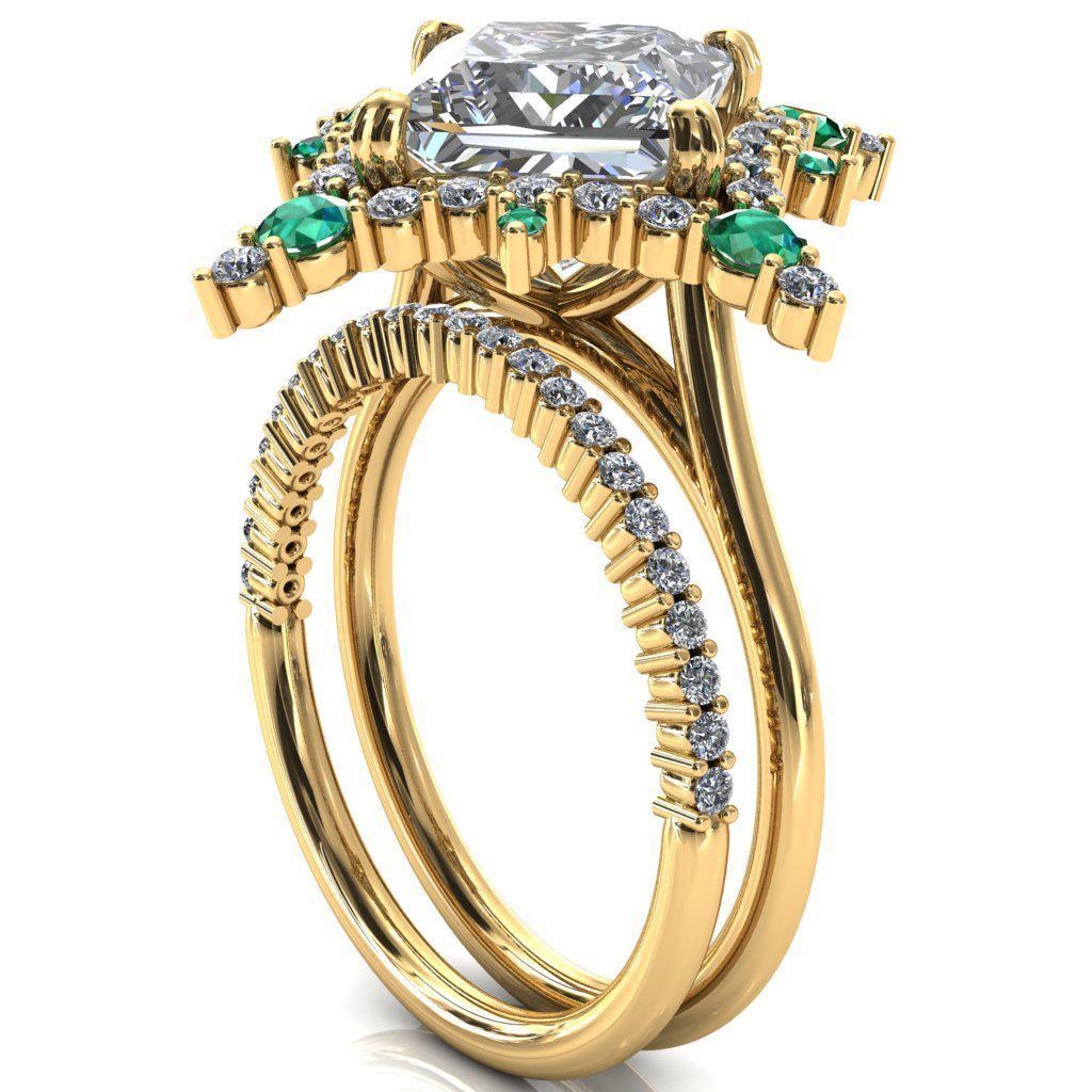 Thalim Princess/Square Moissanite 4-Point Star Emerald and Diamond Halo Ring-Custom-Made Jewelry-Fire & Brilliance ®