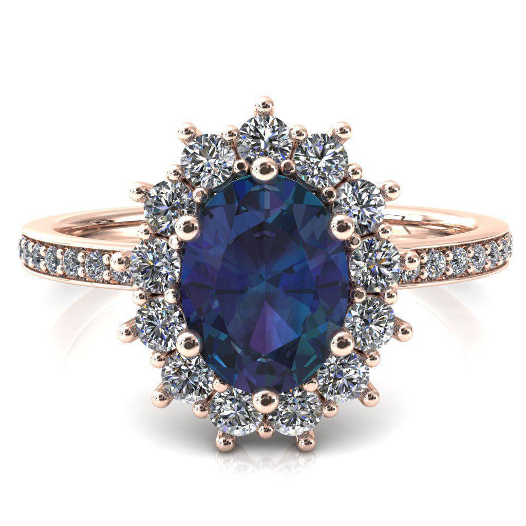 The Duchess Oval Alexandrite 6 Prong Diamond Cluster Halo Ring-FIRE & BRILLIANCE