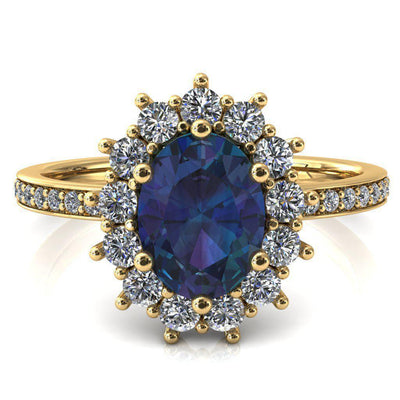 The Duchess Oval Alexandrite 6 Prong Diamond Cluster Halo Ring-FIRE & BRILLIANCE