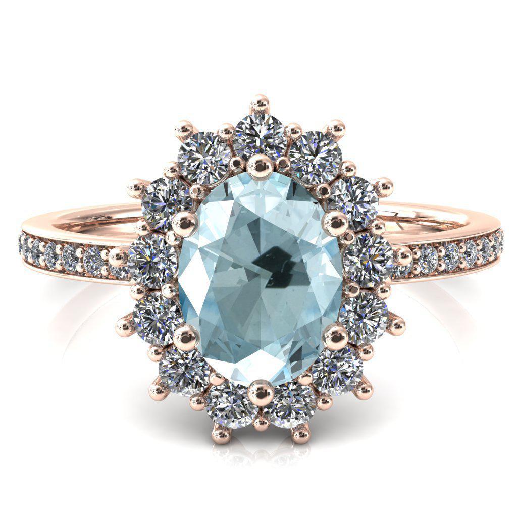 The Duchess Oval Aqua Blue Spinel 6 Prong Diamond Cluster Halo Ring-FIRE & BRILLIANCE