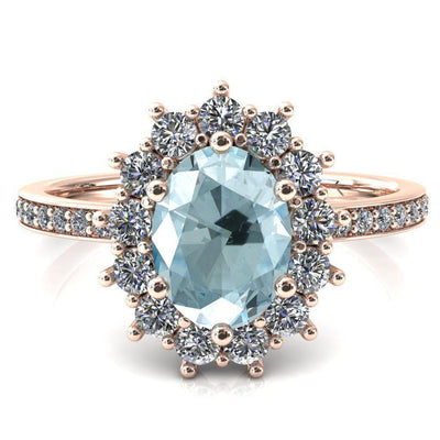 The Duchess Oval Aqua Blue Spinel 6 Prong Diamond Cluster Halo Ring-FIRE & BRILLIANCE